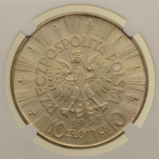 10 złotych 1939 r. - Józef Piłsudski - Grading NGC MS63+ (K28)