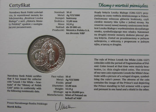 10 złotych - Historia Monety Polskiej - brakteat Leszka Białego