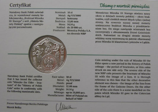 10 złotych - Historia Monety Polskiej - brakteat Mieszka III