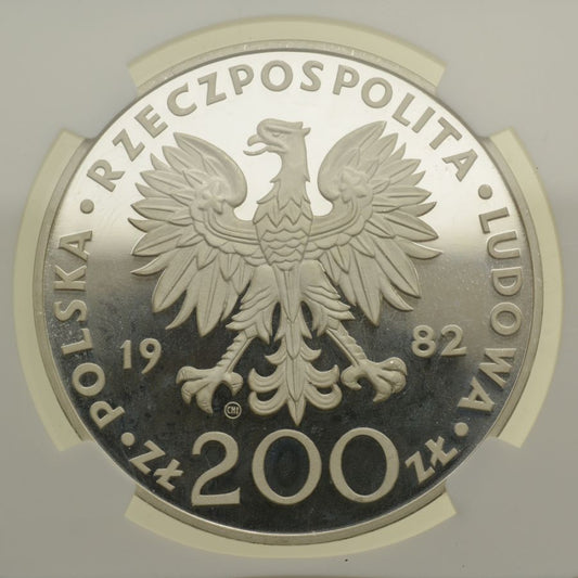 200 złotych - Jan Paweł II (stempel lustrzany) 1982 r. - Grading NGC PF66